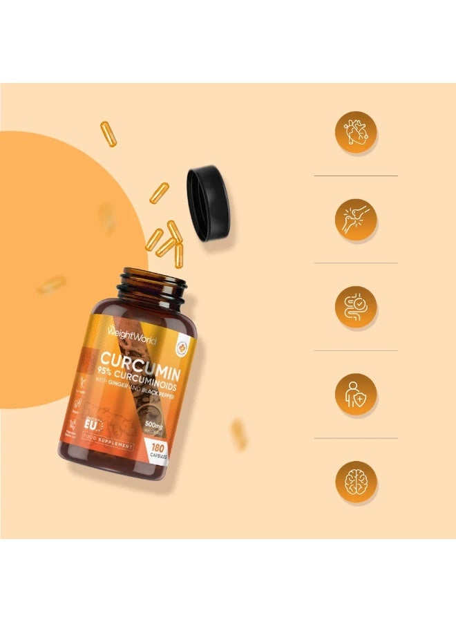 كركمين مع الزنجبيل والفلفل الأسود – 500 مجم – 180 كبسولة – صنع في المملكة المتحدة – يدعم صحة المفاصل والمناعة - Image 3